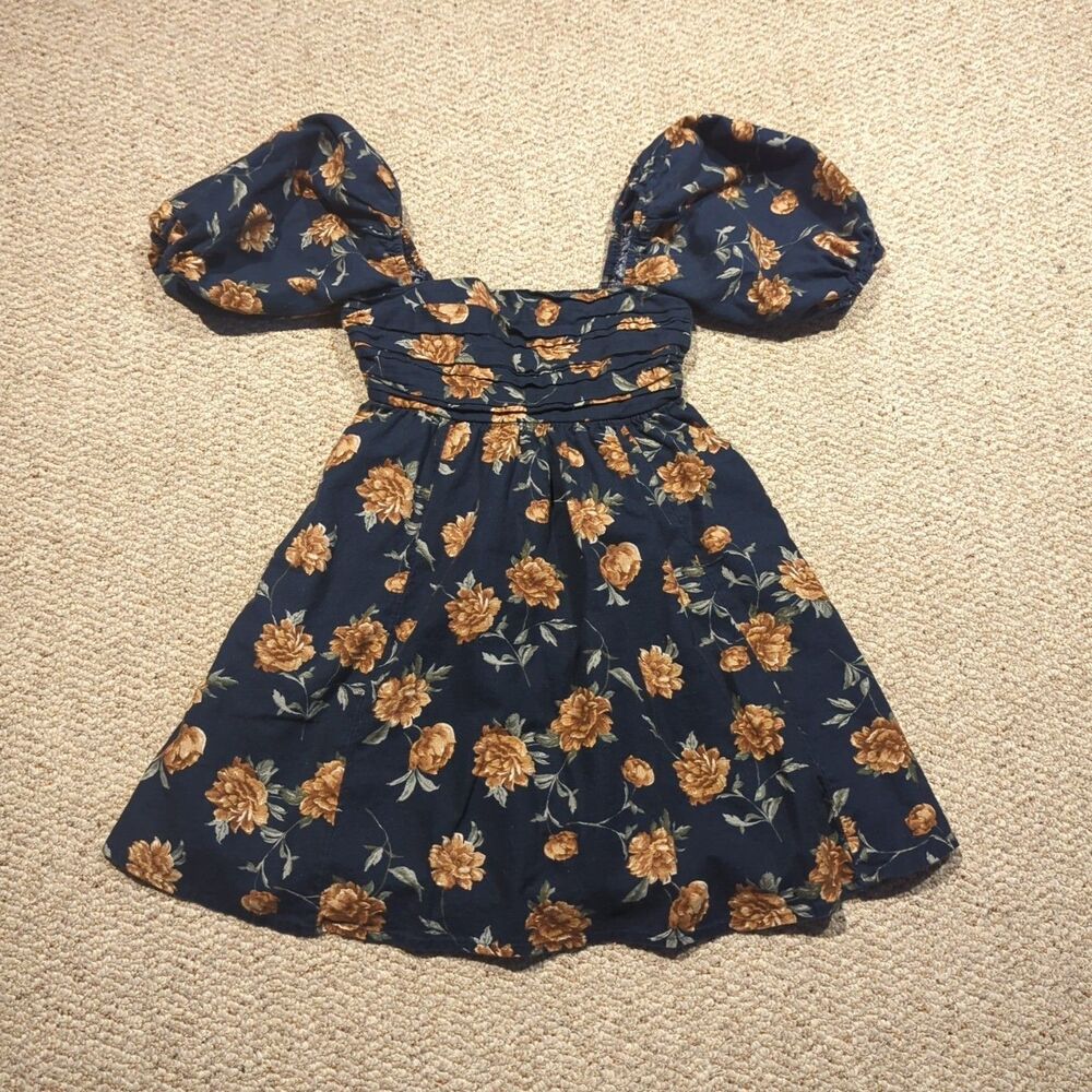 Abercrombie Fitch The A&F Emerson Linen Blend Puff Sleeve Mini Dress XS Floral